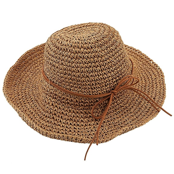 NISHUNA Women' Brim Caps Foldable Summer Beach Sun Straw Hats (Light Khaki)