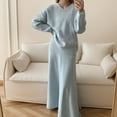 thumbnail image 6 of GigrtiJin Knitted Outfits for Women Long Sleeve Crewneck Pullover Sweater and Midi A-Line Skirt Elegant 2 Piece Sets, 6 of 7