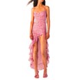 thumbnail image 1 of VISgogo Vestido largo sin mangas de verano para mujer, vestido ajustado con dobladillo con volantes y estampado de mariposas de corte bajo con correa de espagueti para la playa VISgogo moda, 1 of 5