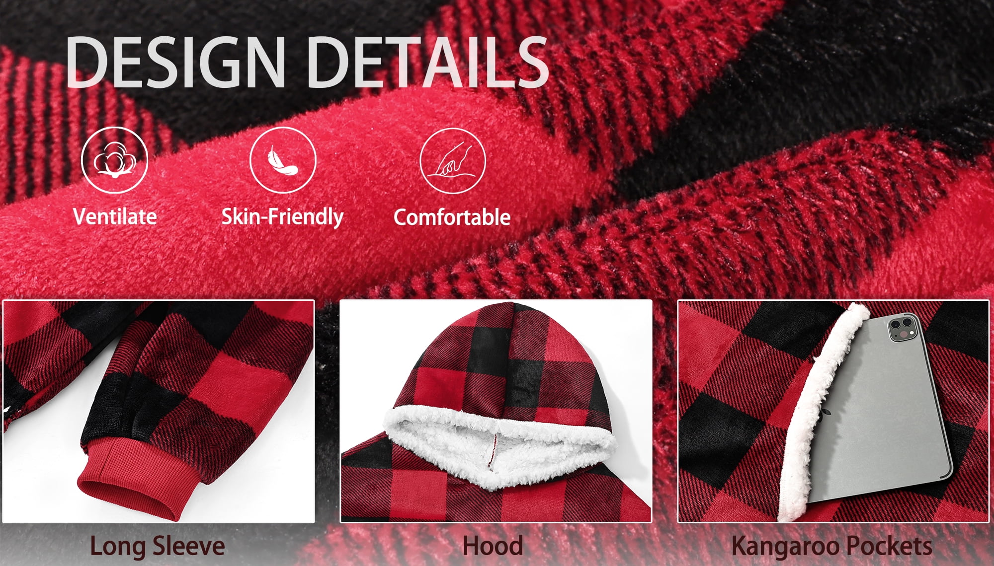 Fantaslook Oversized Wearable Blanket Hoodie, Long Flannel Sherpa Fleece Blanket Hoodie Sweatshirt for Adults Women Men, Plush Blanket with Hood, Pocket & Sleeves