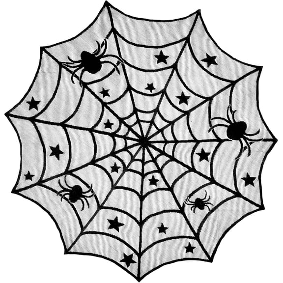 Halloween Tablecloth, 40 Inch Black Lace Spiderweb Table Cloth | Halloween Spider Web Table Cover Polyester Lace Table Topper for Halloween Party Table Decorations