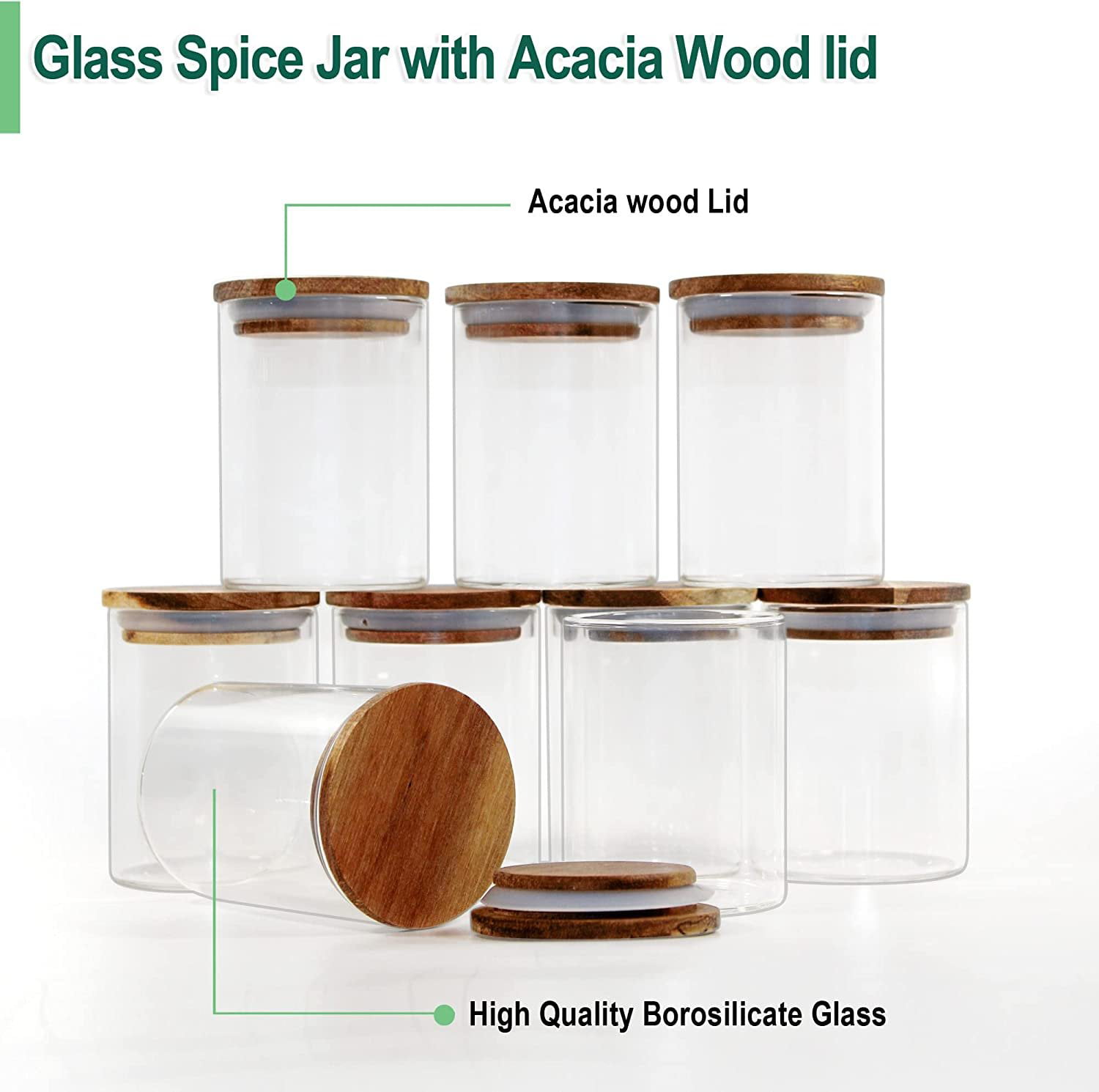 Rcwmtgtr 3 Pcs Glass Spice Jars with Wooden Lids