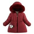 thumbnail image 2 of Hicidod Winter Jacket for Girls Fur Trim Hooded Windproof Outwear Fashion Solid Color Padded Thicken Cotton Warm Jackets, 2 of 7