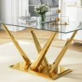 thumbnail image 7 of 63" Rectangular Glass Dining Table for 4-6 People, Modern Clear Tempered Glass Kitchen Table with Unique Stainless Steel Base, Dining Table for Dining Room or Living Room, 7 of 7