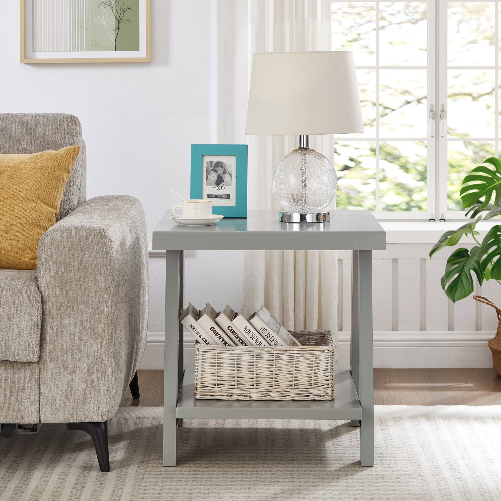 Roundhill Furniture Athens Contemporary Wood Shelf End Table in Gray