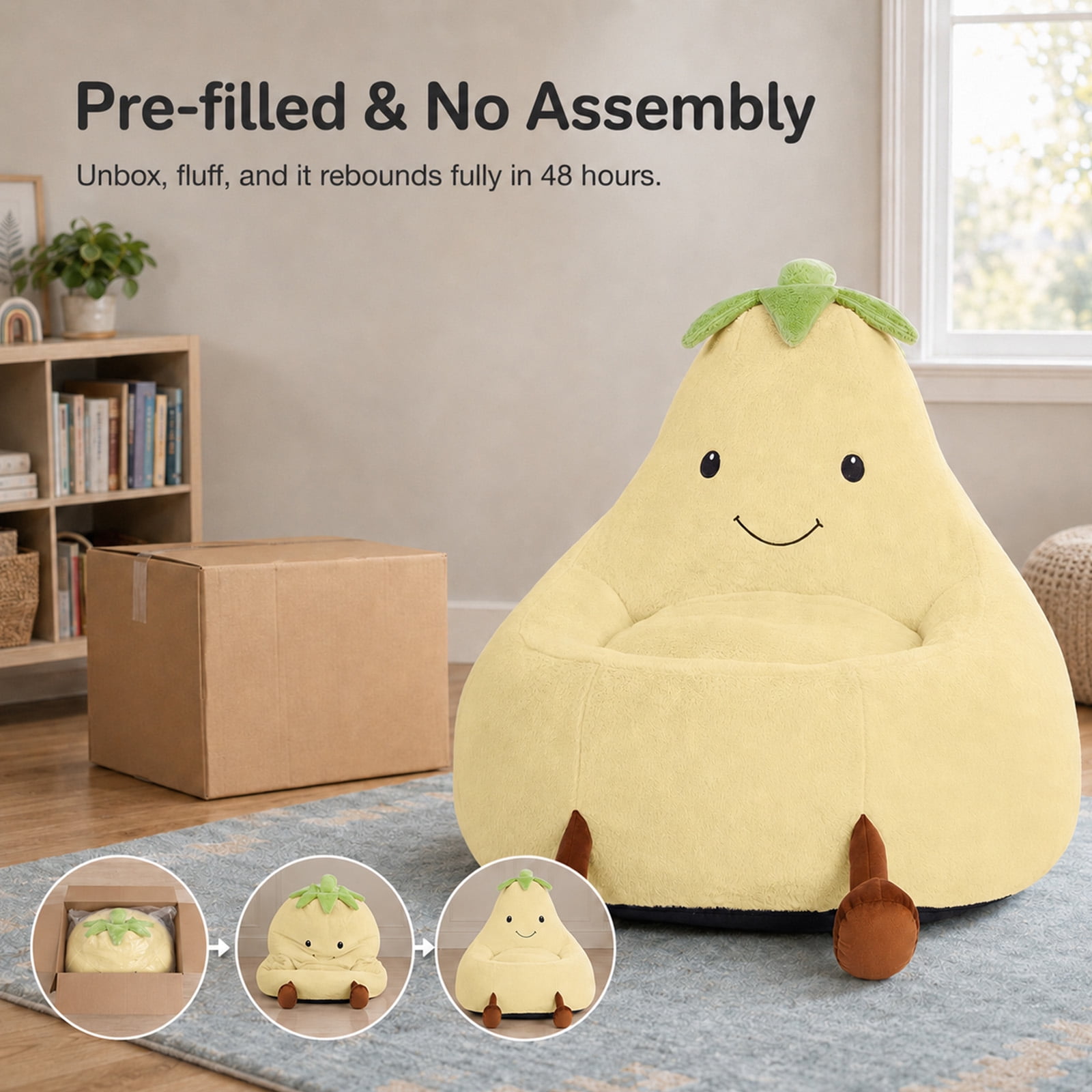 Alvantor Kids Bean Bag Chair, Stuffed Toddler Couch with Artificial Rabbit Fur Cover for Teens & Kids, Comfy Lazy Sofa Chair for Reader, Living Room, Bedroom