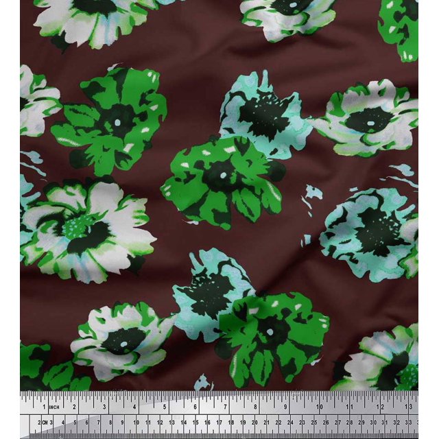 Soimoi Poly Georgette Fabric Flower Artistic Print Fabric by The Yard 52 Inch Wide