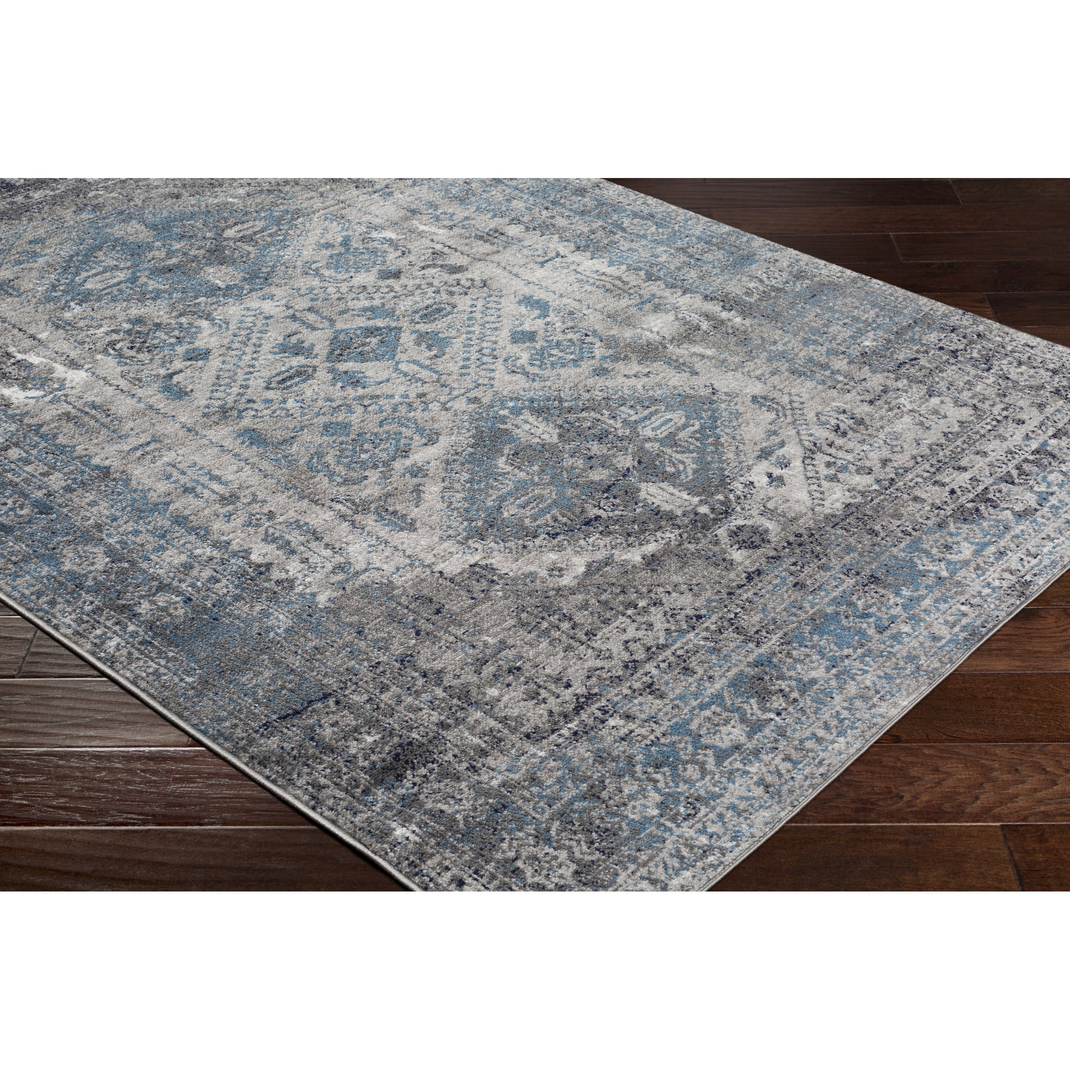 Livabliss Area Rugs for Living Room, 5ft Round Monte Carlo Traditional Blue Round Rug, Bedroom Dining Room Home Decor Stain Resistant Carpet (5'3" x 5'3")