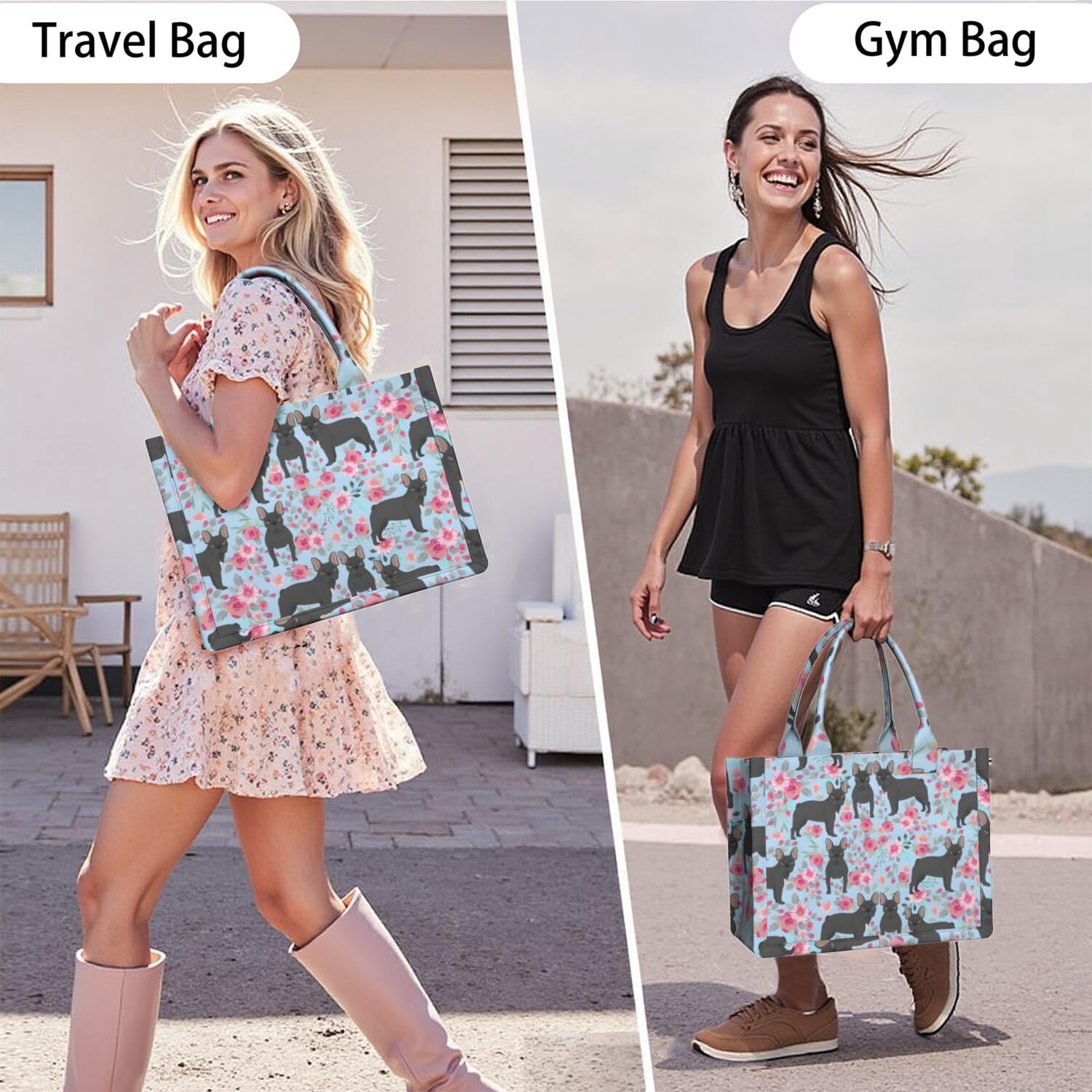 Large Capacity Tote Bag,French Bulldog and Flower Handbag Fashion Luxury Tote Bag,15.7"x13"x 5.1" Inches,Laptop Compatible