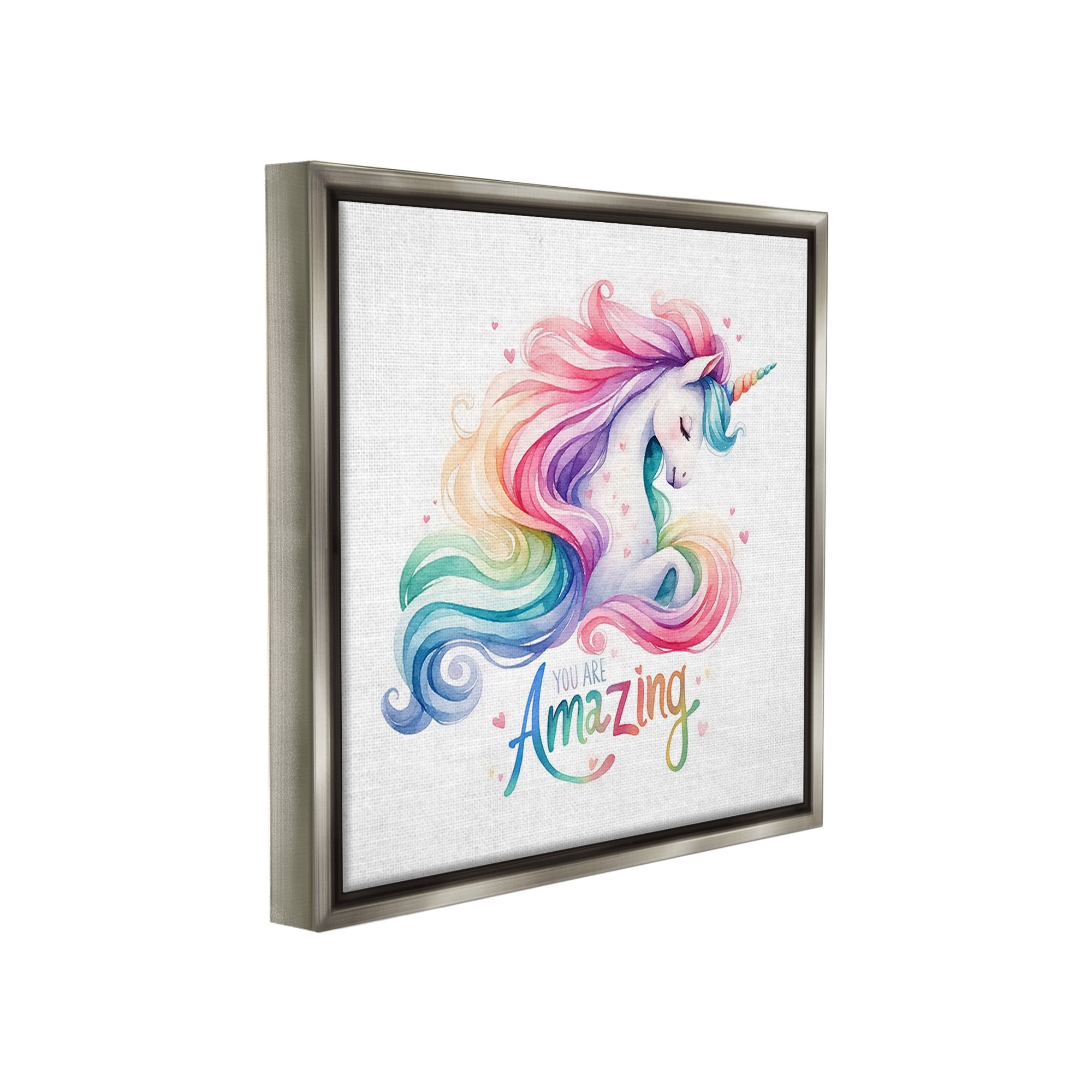 Stupell Industries You Are Amazing Unicorn Fairy Tales & Fantasy Painting Gray Floater Framed Canvas Art Print Wall Art, 18 x 18