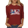 thumbnail image 2 of Kinrui Womens American Flag Graphic Tees Causal 3/4 Sleeve 250th Anniversary USA Shirts Cute Crew Neck Stars Stripes Print Patriotic Tops Plus Size Wine 4XL, 2 of 5