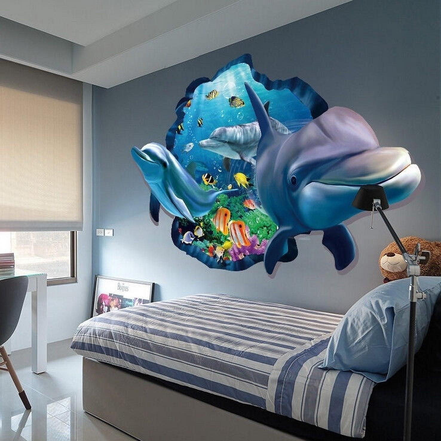 3D Underwater World Dolphin Art Quote Wall Sticker Wall Decals Mural Wallpaper 