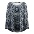 thumbnail image 5 of IROINNID Reduced Womens Long Sleeve V-Neck Shirts V- Lounge T-shirt Retro Printed Recreational Pullover Tops,Dark Blue, 5 of 5