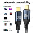 thumbnail image 6 of PD 240W USB C To USB C Fast Charging 2.0 Data Transfer Type C Cable laptop Charging 48V 5A QC4.0 0.5M 1M 1.5M 2M 3M USB C Cable 240W Bend down 1.5m, 6 of 6