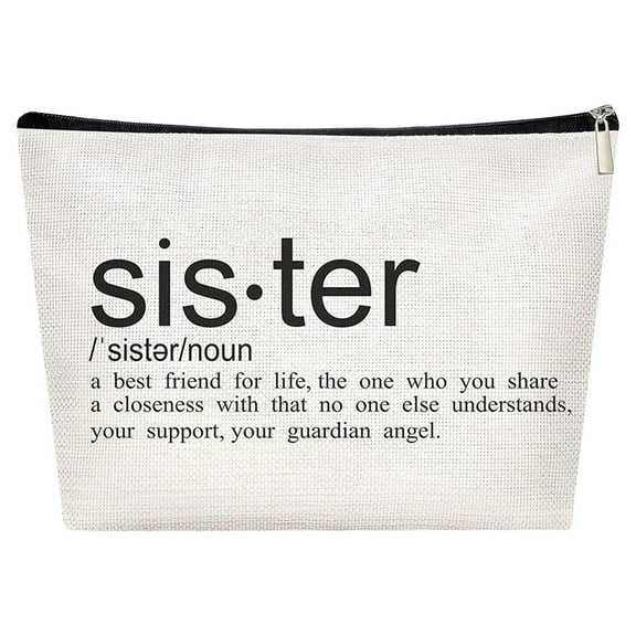 Sister Makeup Bag Gift under $5! Yannianjz Best Sister Makeup Bag, Missing You Toiletry Bag for Sister Gift, Travel Cosmetic Case with Inspirational Quote, Zipper Closure Bag