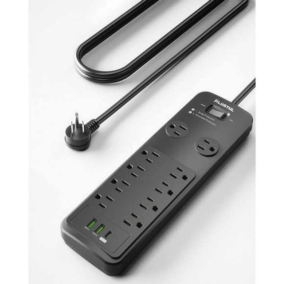 Protector contra sobretensiones Power Strip PLUGTUL, cable de 10 salidas y 25 pies