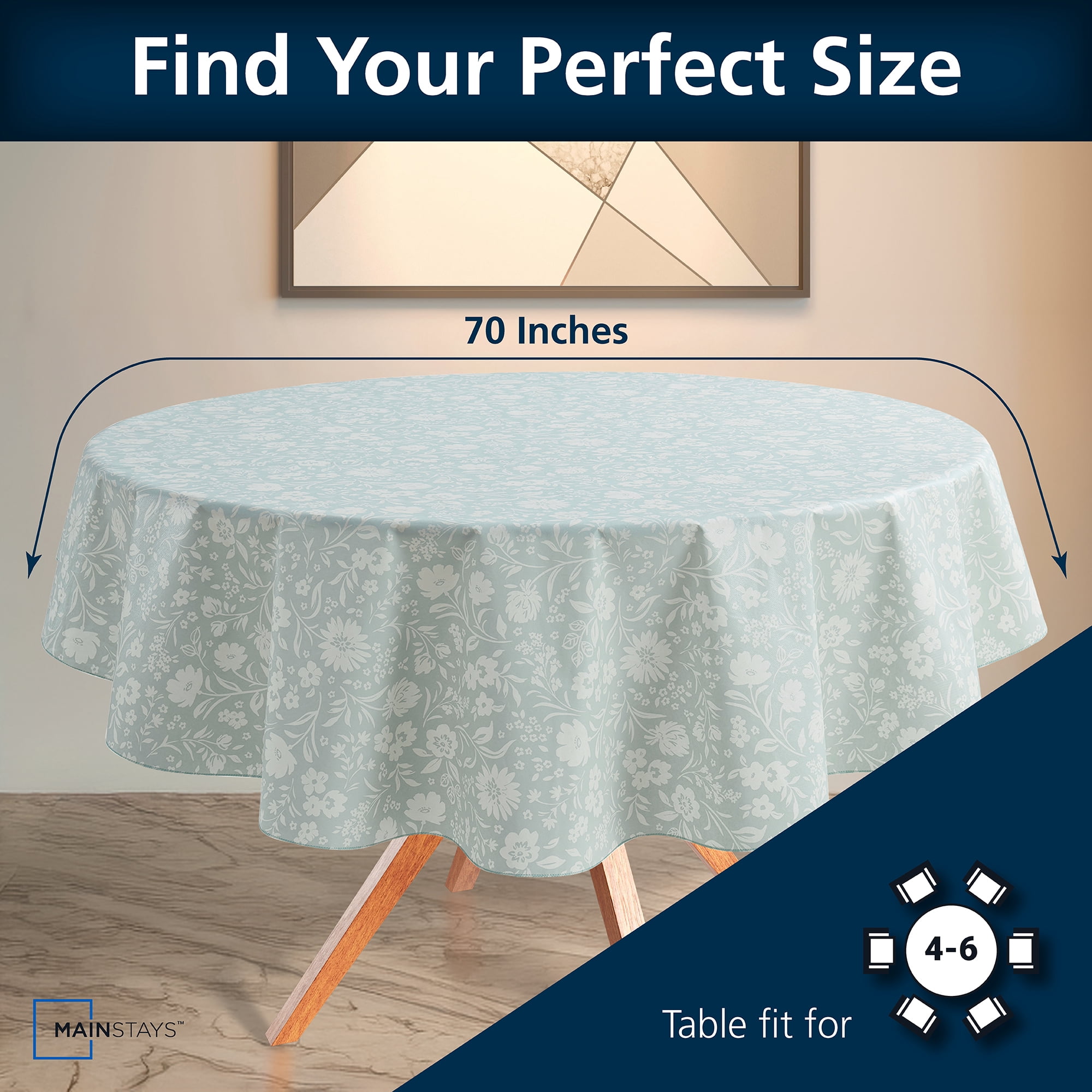 (3 pack) Mainstays Floral Print PEVA Tablecloth 70" Round