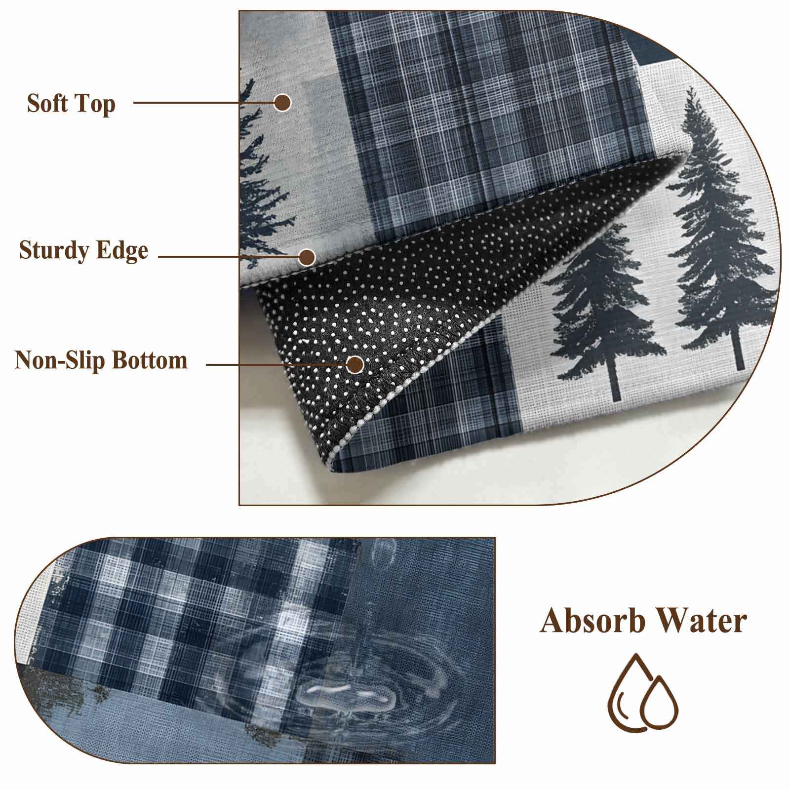 Navy Blue Plaid Runner Rug 2x6 FT, Non Slip Hallway Rugs, Vintage Farmhouse Animals Tree Washable Soft Floor Carpet Non-Shedding Throw Runner Carpet Long Rug for Entryway Kitchen Bedside Sliding Door
