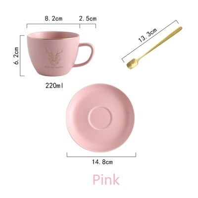 

220ML Ceramic Coffee Mug Spoon Dish Breakfast Snack Milk Cup Deer Mug Tableware Tableware Tray Set Christmas Gift