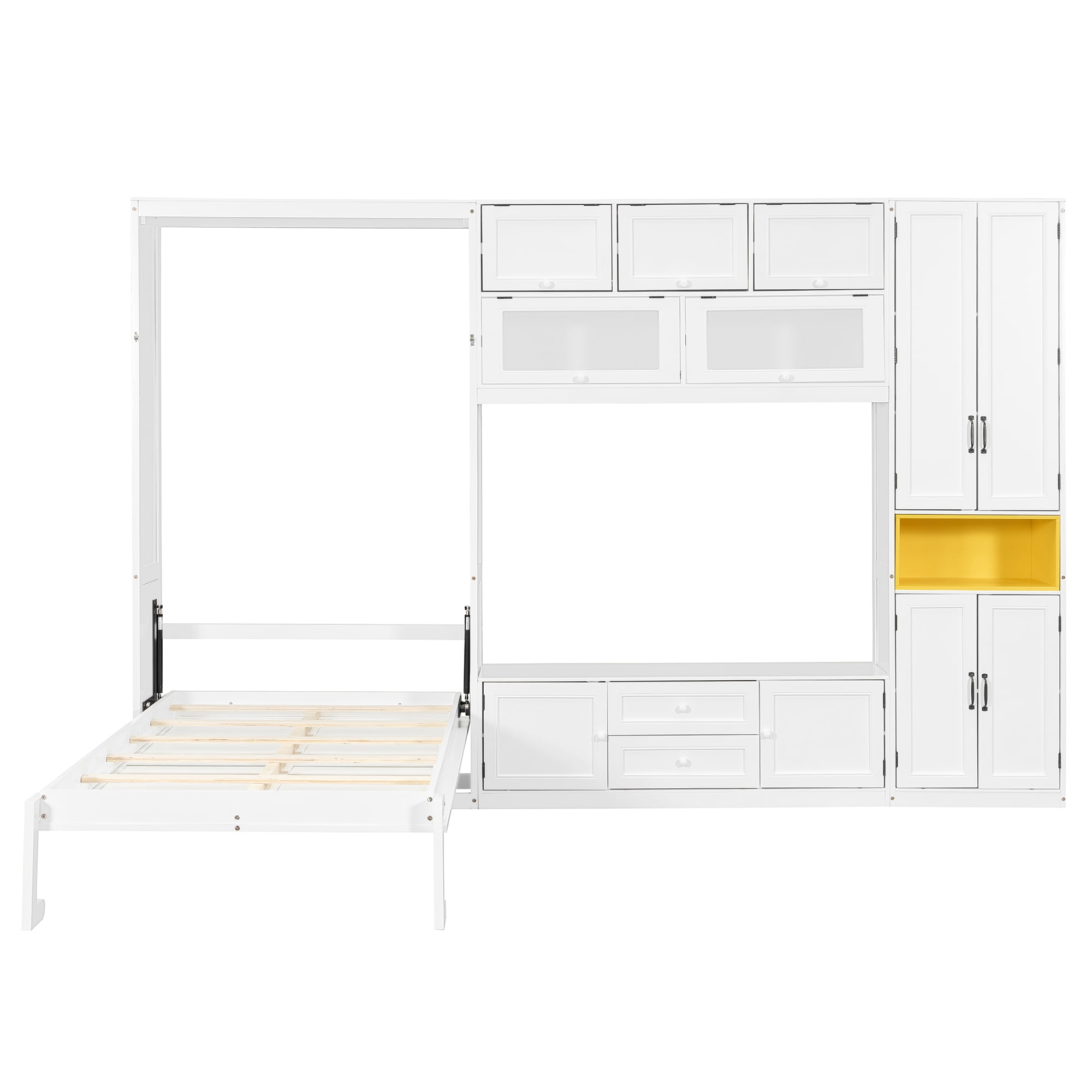 Mintazer Twin Foldable Murphy Bed with 82.3"H Wall Storage Cabinet, Shelves, TV Stand and 2 Drawers & 9 Cabinets for&nbsp;Bedroom Living Room, White