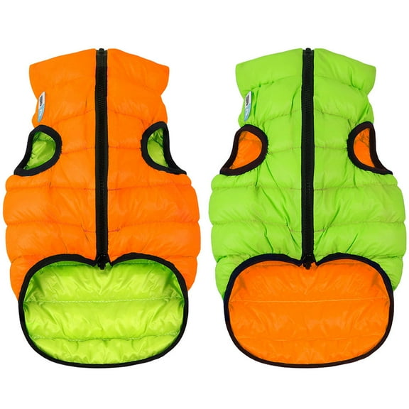 AiryVest Lightweight Reversible Winter Dog Coat - Warm Dog Jacket - Water Resistant Windproof - Insulated Dog Apparel for Small, Medium & Large Dogs - Comfortable Dog Puffer Vest - Orange Light Green