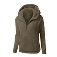 thumbnail image 3 of UAMVSH Women Fuzzy Fleece Hooded Sweatshirts Warm Long Sleeve Basic Hoodie with Pockets Loose Fit Half Zipper Plush Pullover for Winter(Large,Coffee 1), 3 of 4