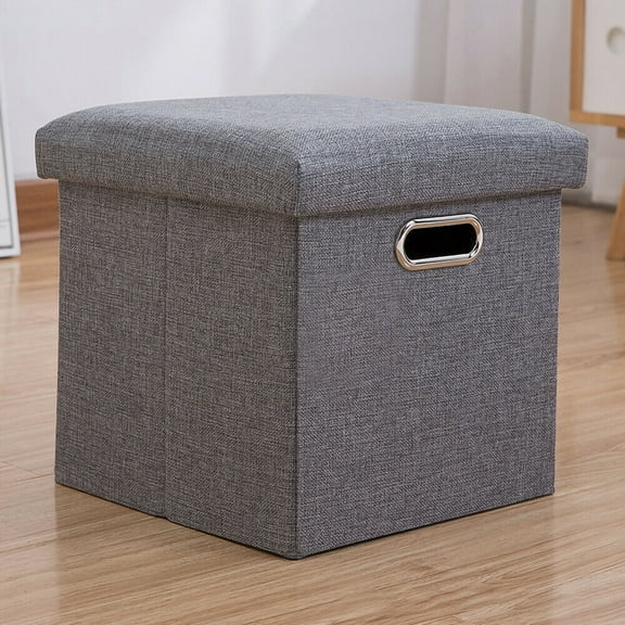 Square 11.8'' Linen Foldable Hollow Design Storage Ottoman Footrest Stool Seat