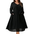 thumbnail image 2 of DARING DIVA Plus Size Swiss Dot V Neck Long Sleeve Midi Dress 3X Black, 2 of 6