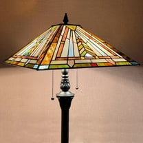 Tiffany Floor Lamp Mission Style Blue Stained Glass Floor Light for Reading Antique 16" Double Light Standing Lamp for Living Room Bedroom Home Office