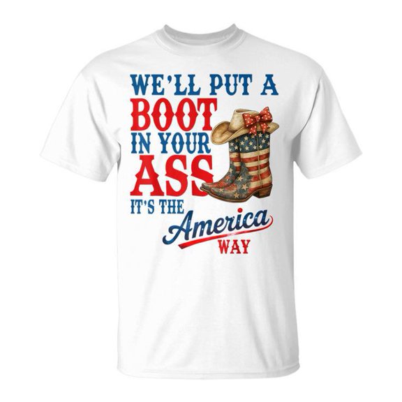 Sam Soft Retro We'Ll Put A Boot Western Cowgirl Usa Flag 4Th Of July T-Shirt