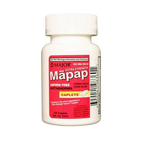 2 Pack Major Mapap Extra Strength Acetaminophen 500mg 100 Caplets Each