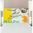 thumbnail image 1 of Yellow Headboard, Sitting Dog Sketch Style Illustration on Striped Background Weathered Effect, Upholstered Decorative Metal Bed Headboard with Memory Foam, Twin Size, Yellow Beige Blue, by Ambesonne, 1 of 4