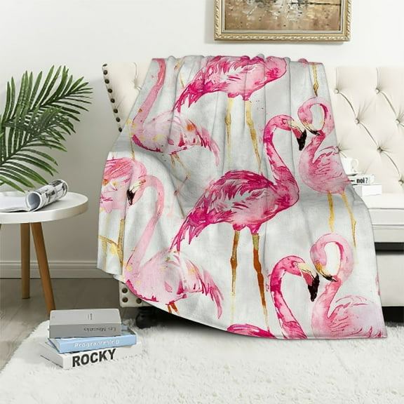Creowell Flamingo Blanket Pink Flamingo Gifts for Women Cute Flamingo and Tropical Throw Blanlet Lightweight Blanket for Home Living Room Bed Sofa