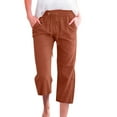 thumbnail image 1 of Innerwin Women Trousers Cropped Bottoms Solid Color Loose Capri Pants Wide Leg Night Brown L, 1 of 2