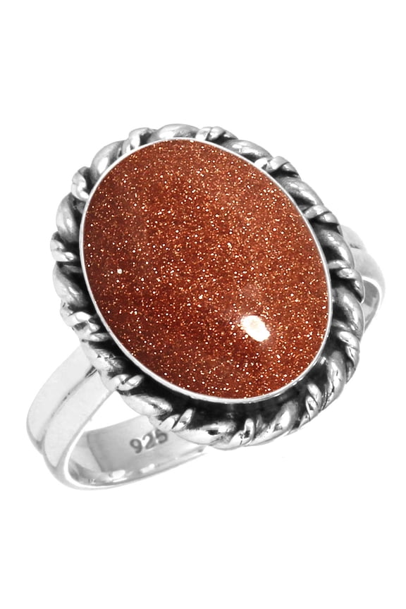 925 Silver Ring For Women - Men Brown Gold Sunstone Stone Silver Ring Size 6 Costume Silver Ring Size 6 Gift For Ladies On Mothers' Day 925 Gemstone Silver Jewelry
