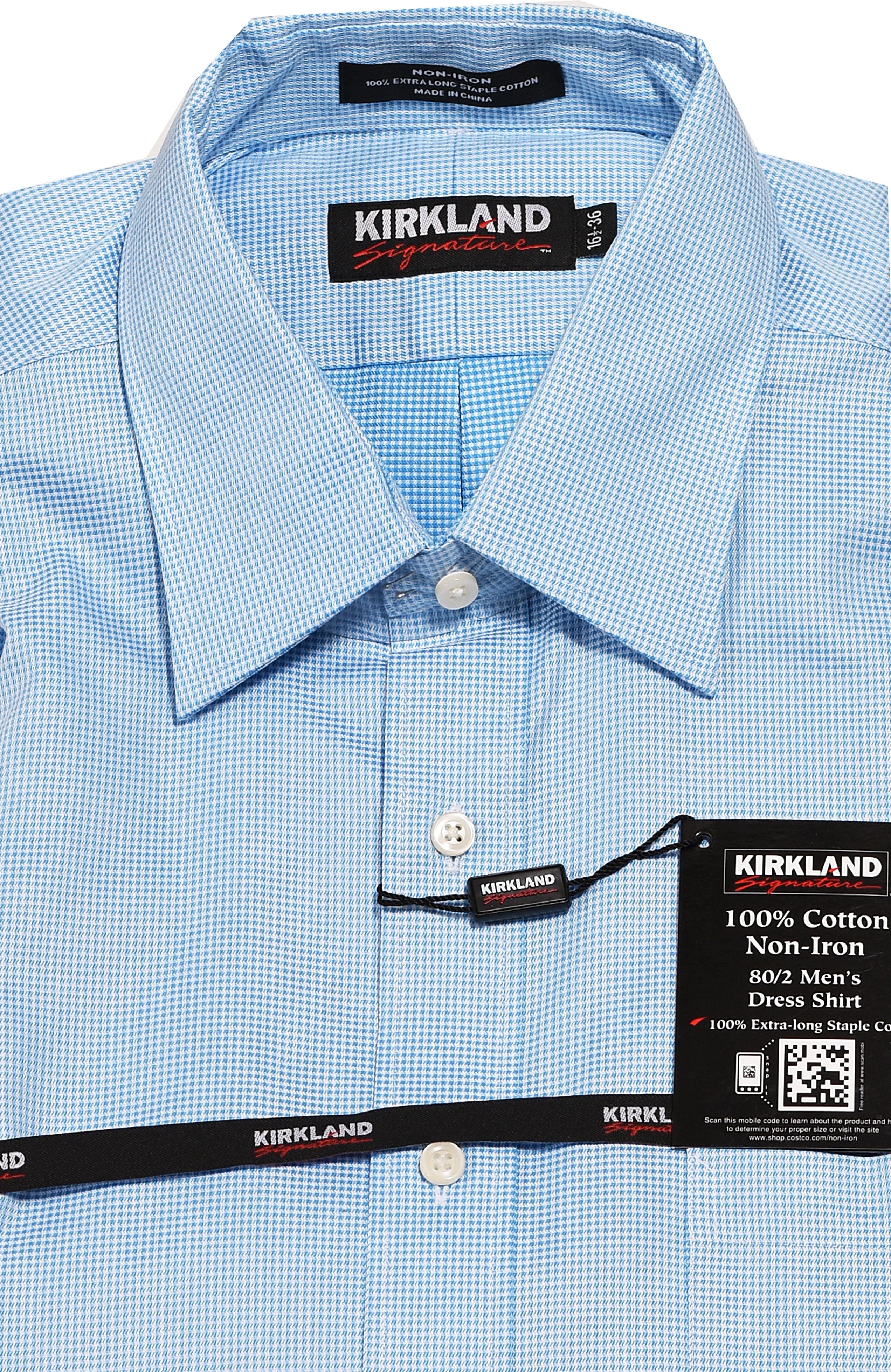 Kirkland Mens Non-Iron Stain Resistant Spread Collar Dress Shirt (Blue  White Micro Checked 894, 15.5 X 33) - Walmart.com