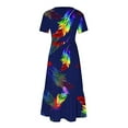thumbnail image 6 of Penkiiy Women's Summer Feather Print Casual Short Sleeve Crewneck Basic Swing T Shirt Dress Flowy Beach Vacation Sundress L Navy, 6 of 6
