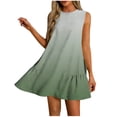 thumbnail image 1 of Vestido Corto para Mujeres Verano Moda Casual Impreso Lado Plisado Cuello Redondo sin Mangas, 1 of 7