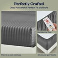 thumbnail image 4 of California Design Den King Fitted Sheet Only - Striped 500 Thread Count 100% Cotton, Sateen, Soft Deep Pocket Bottom Sheet, Grey Striped, 4 of 7