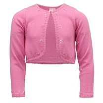 Cyndeelee Girls Long Sleeve Beaded Sequin Scallop Trim Bolero Cotton Shrug Cardigan (Pink, 6X)
