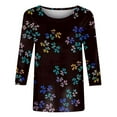 thumbnail image 5 of USOCUTE Womens Tops 3/4 Sleeve Crew Neck Cotton Tees Floral Print Summer T Shirts 2024 Three Quarter Length Shirts Dark Gray S, 5 of 5