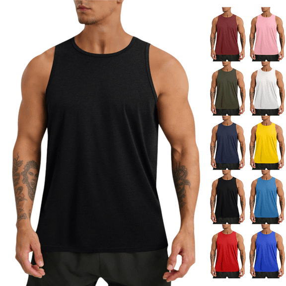 LRGSHF Sleeveless Shirts for Men Athletic Tank Top Summer Quick Dry Crew Neck Muscle T-Shirts Breathable Lightweight Casual Basic Pullover Tops