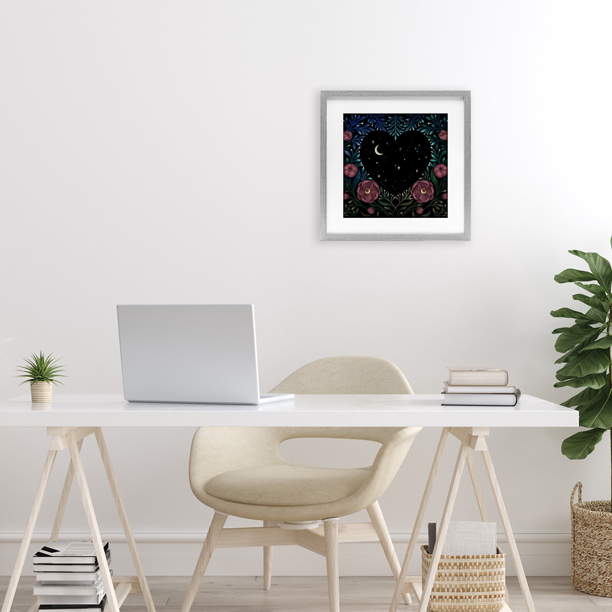 Stupell Industries Heart Night Sky Garden Gray Framed Print Under Glass, design by Episodic Drawings