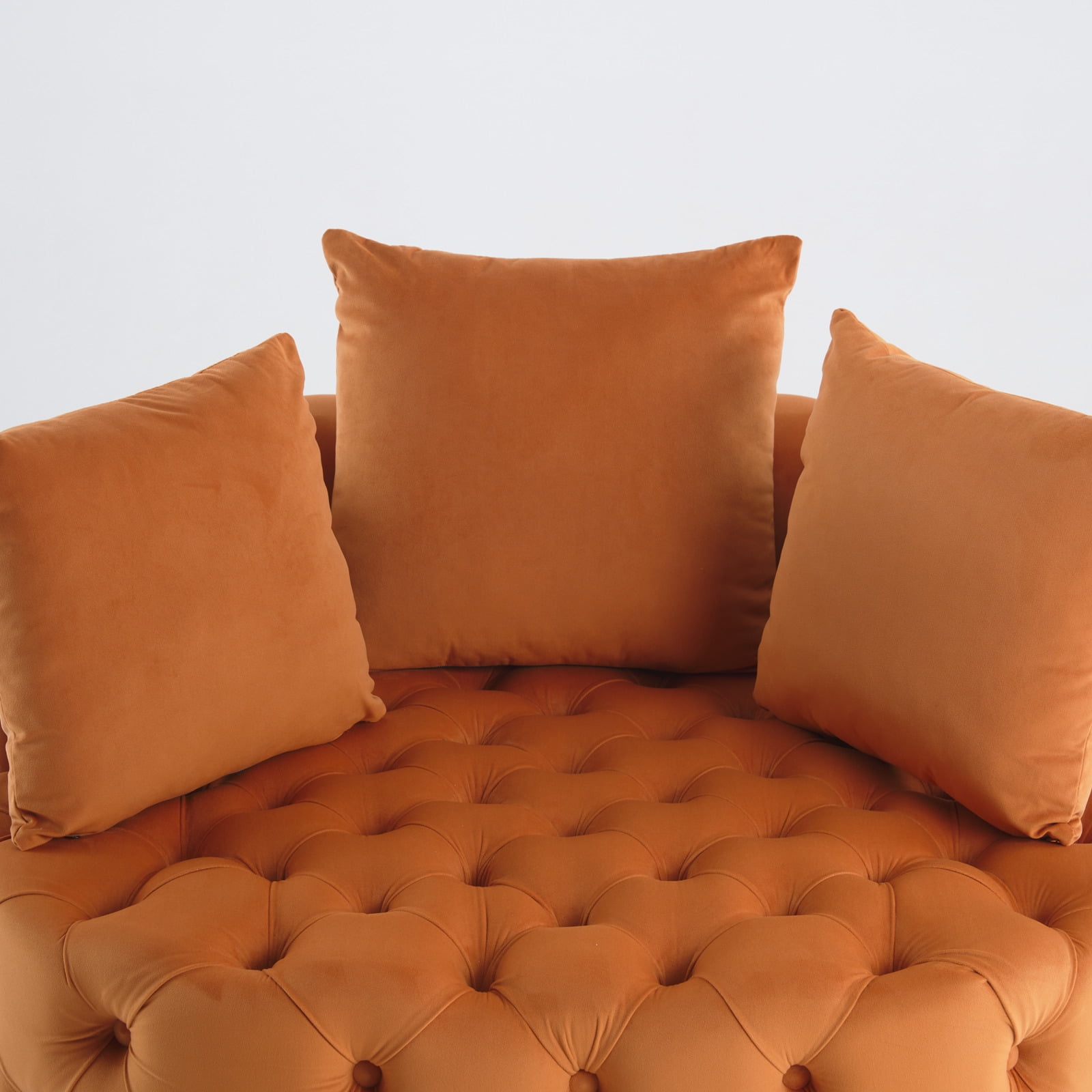 Yoneston Oversized Tufted Barrel Chair, Round Velvet Accent Chair with 3 Pillows, Comfy Lounge Sofa Chair for Living Room Bedroom Hotel Office, Orange
