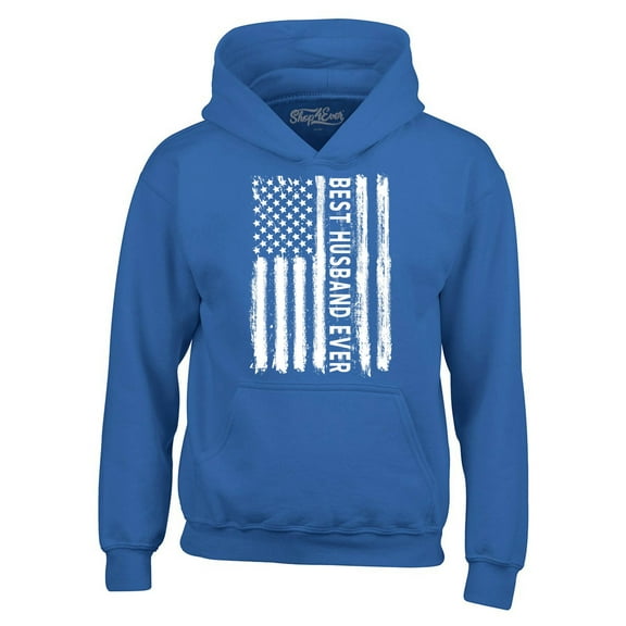 Shop4Ever Men's Best Husband Ever American Flag Patriotic Hooded Sweatshirt Hoodie Large Royal Blue