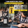 thumbnail image 3 of Magnetic Drill, 1100W 1.57" Boring Diameter, 2697lbf/12000N Portable Electric Mag Drill Press with 12 Drilling Bits, 580 RPM Max Speed Drilling Machine for any Surface and Home Improvement, 3 of 7