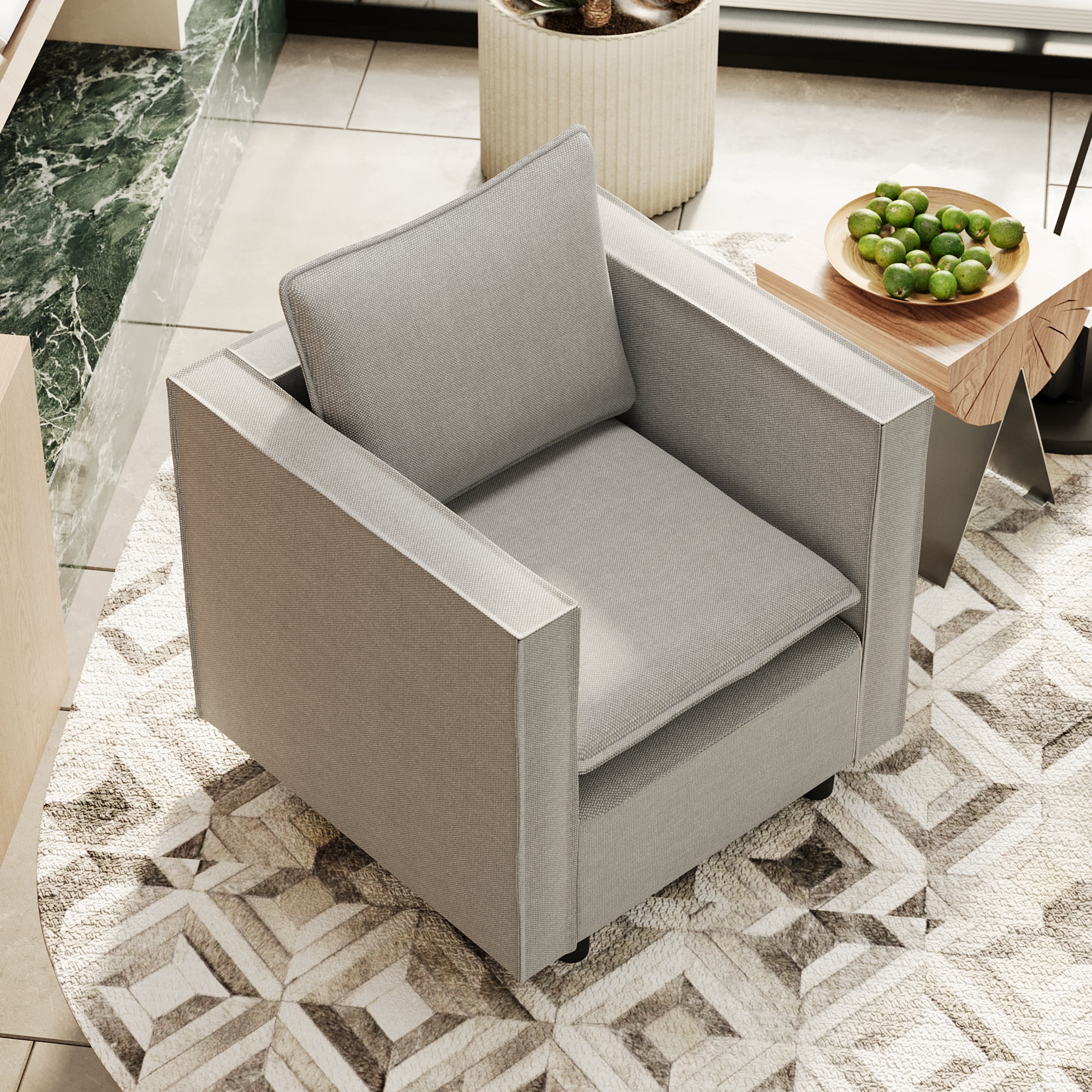 MAYEERTY Decorative Gray Single Sofa Chair – Comfortable Soft Cushioned Armchair, Modern Design for Bedroom/Corner/Reading Room