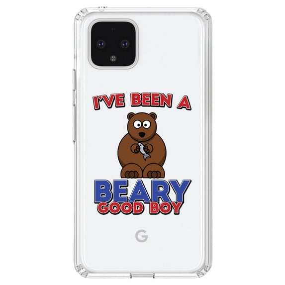 DistinctInk Clear Shockproof Hybrid Case for Google Pixel 4 (6.1" Screen) - TPU Bumper Acrylic Back Tempered Glass Screen Protector - I've Been A Beary Good Boy