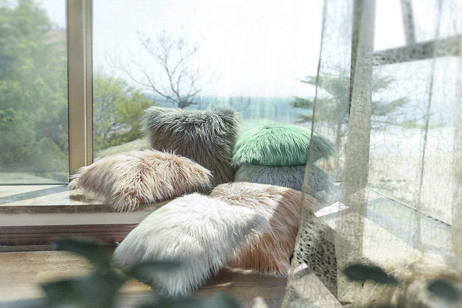 Phantoscope Decorative New Luxury Series Merino Style Grey Faux  Fur Throw Pillow Case Cushion Cover 18" x 18" 45cm x 45cm