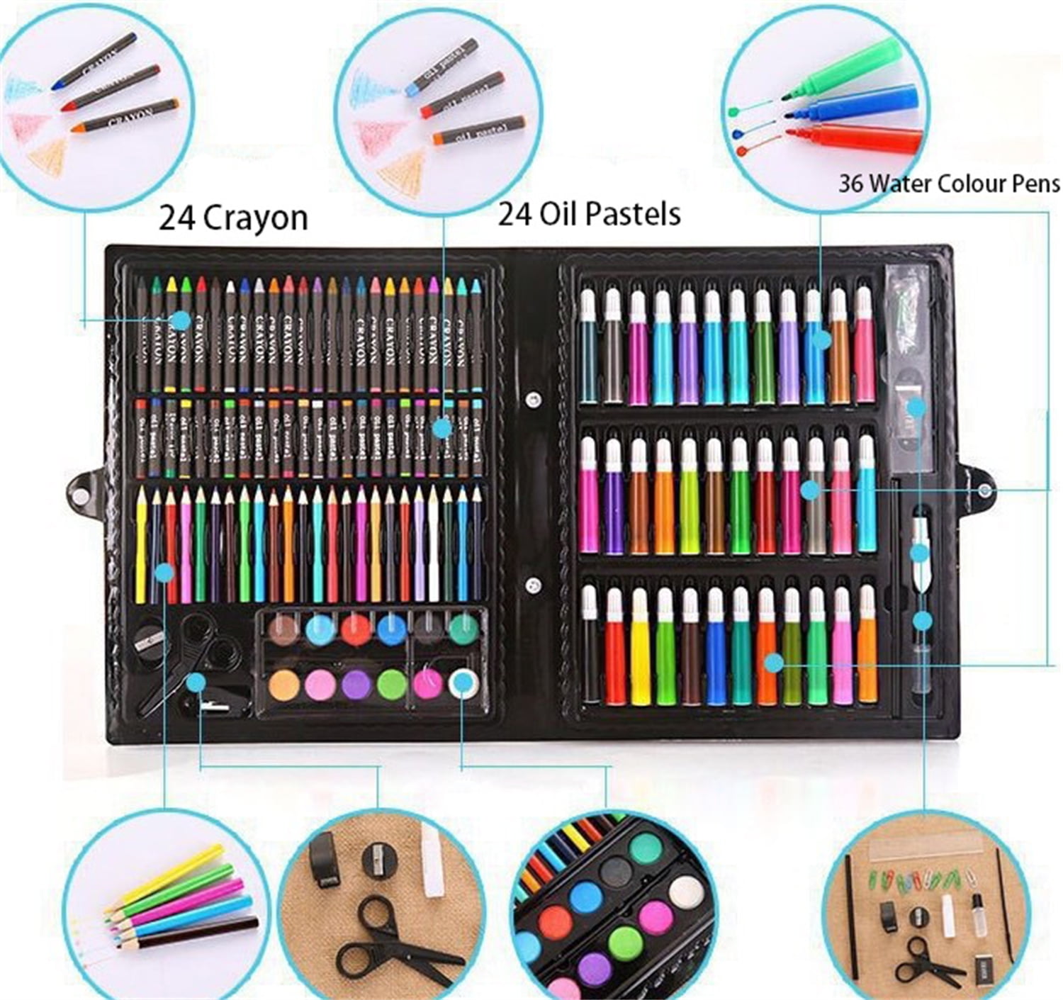 Bexikou 2 Set 150 Pcs Art Set for Painting Coloring Drawing, Deluxe Portable Art Creativity Set,Art Supplies for Girls Boys,Artist Painting, Sketching and Drawing Set(Black)